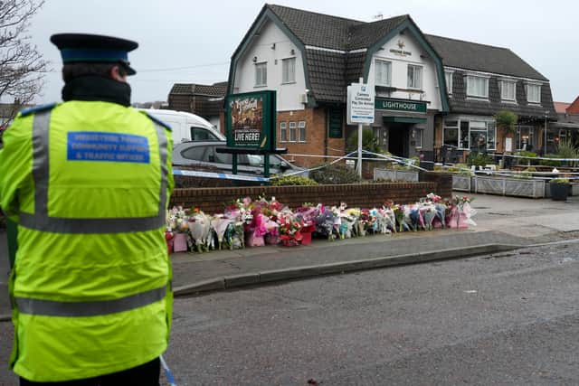 Police tape continues to cordon off the Lighthouse Pub where Elle Edwards was fatally shot on Christmas Eve. Image: Christopher Furlong/Getty Images