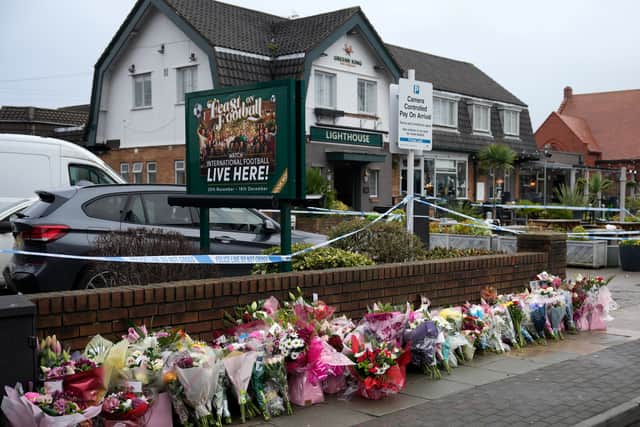 Floral tributes have been laid outside the pub. Image: Christopher Furlong/Getty Images
