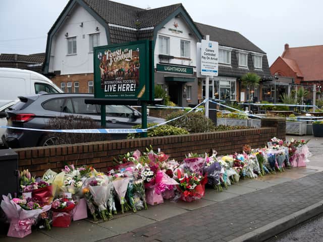 Floral tributes have been laid outside the pub. Image: Christopher Furlong/Getty Images
