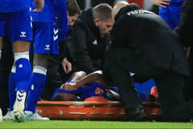 Alex Iwobi suffered ankle ligament damage in Everton’s loss to Manchester United. Picture: LINDSEY PARNABY/AFP via Getty Images