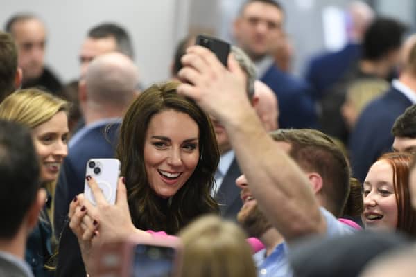Kate Middleton poses for selfies with staff at Royal Liverpool University Hospital.