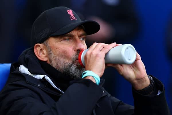 Jurgen Klopp, Manager of Liverpool, takes a drink prior to the Premier League match between Brighton & Hove Albion  (Photo by Bryn Lennon/Getty Images)