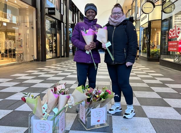 <p>Visitors to Liverpool ONE picked up bouquets of flowers this morning. Image: Liverpool One</p>