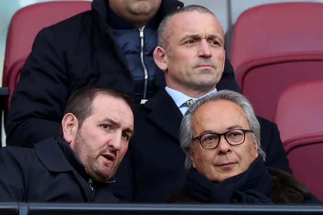 <p>Evertn majority shareholder Farhad Moshiri, right, along with director of football Kevin Thelwell. Picture:   Julian Finney/Getty Images</p>