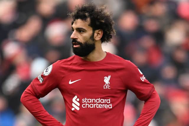 Mohamed Salah of Liverpool  during the Premier League match between Liverpool FC and Chelsea FC at Anfield on January 21, 2023 in Liverpool, England. (Photo by Andrew Powell/Liverpool FC via Getty Images)