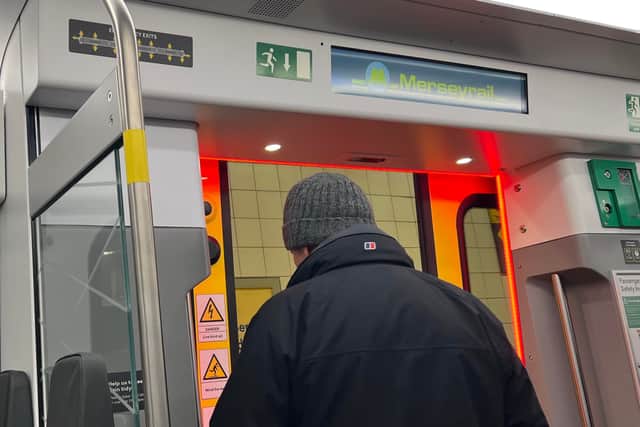 The doors on the new train light up red when it isn’t safe to enter or exit, and green when it is. Image: Emma Dukes/LiverpoolWorld
