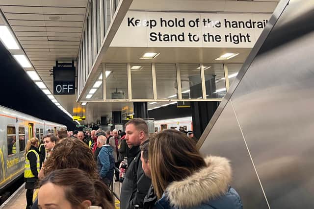 Large crowds gathered at Central’s Platform 1, waiting for the new 777 to arrive. Image: Emma Dukes/LiverpoolWorld