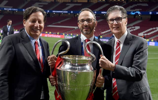 FSG trio Tom Werner, Mike Gordon and John Henry celebrate Liverpool’s Champions League triumph in 2019. Picture: John Powell/Liverpool FC via Getty Images