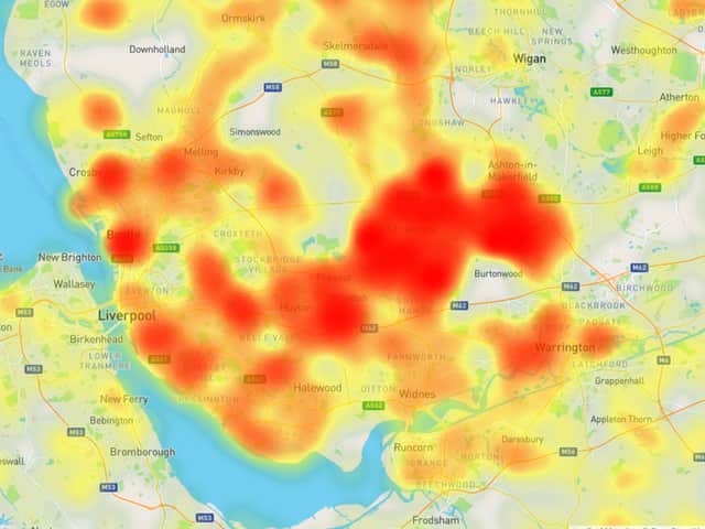Japanese Knotweed hotpsots in Merseyside. Image: Environet interactive map