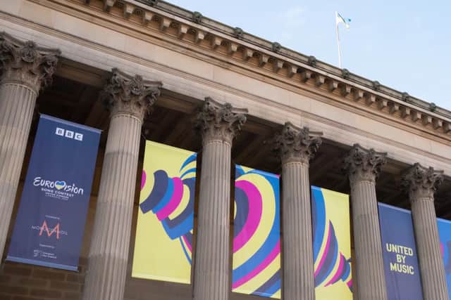 The Eurovision slogan and logo at St George’s Hall