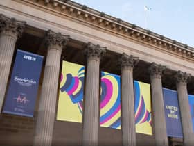 The Eurovision slogan and logo at St George’s Hall