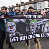 Everton fans protest against the club’s board. Picture: PAUL ELLIS/AFP via Getty Images