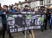 Everton fans protest against the club’s board. Picture: PAUL ELLIS/AFP via Getty Images