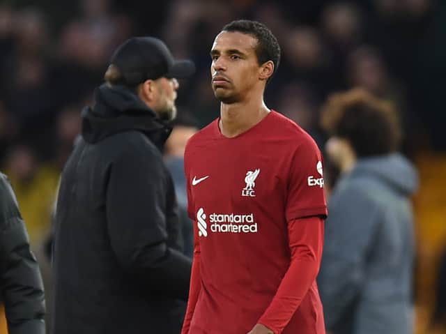 Joel Matip dejected after Liverpool’s loss to Wolves. Picture: John Powell/Liverpool FC via Getty Images
