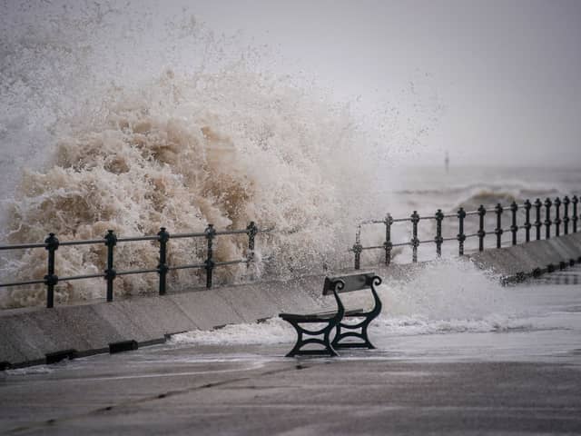 Waves whipped up by the wind of Storm Eleanor lash against the sea wall on January 03, 2018 in New Brighton, United Kingdom. (Photo by Christopher Furlong/Getty Images)