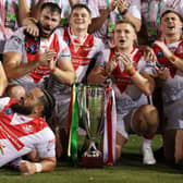 St Helens ccelebrate with the World Club Challenge trophy. Image: Mark Metcalfe/Getty Images