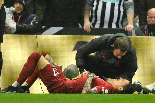 Darwin Nunez suffered an injury in Liverpool’s defeat of Newcastle. Picture: OLI SCARFF/AFP via Getty Images