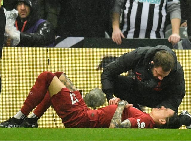 Darwin Nunez suffered an injury in Liverpool’s defeat of Newcastle. Picture: OLI SCARFF/AFP via Getty Images