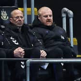 Everton first team manager Sean Dyche looks on from the stands during the Everton U21 v Tottenham Hotspur U21 - Premier League 2 match at Haig Avenue on February 17, 2023 in Southport, England. (Photo by Clive Brunskill/Getty Images)