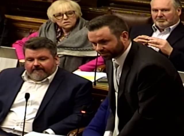Conservative leader Tom Anderson speaking against the council tax rise earlier in the debate. Credit: Wirral Council