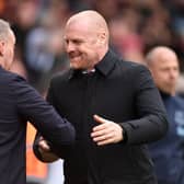 Nottingham Forest boss Steve Cooper shakes hands with Everton manager Sean Dyche. Picture:  OLI SCARFF/AFP via Getty Images