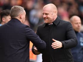 Nottingham Forest boss Steve Cooper shakes hands with Everton manager Sean Dyche. Picture:  OLI SCARFF/AFP via Getty Images