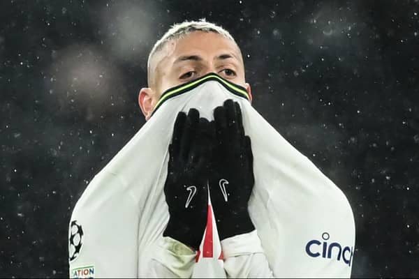 Richarlison dejected after Tottenham’s loss to AC Milan. Picture: JUSTIN TALLIS/AFP via Getty Images