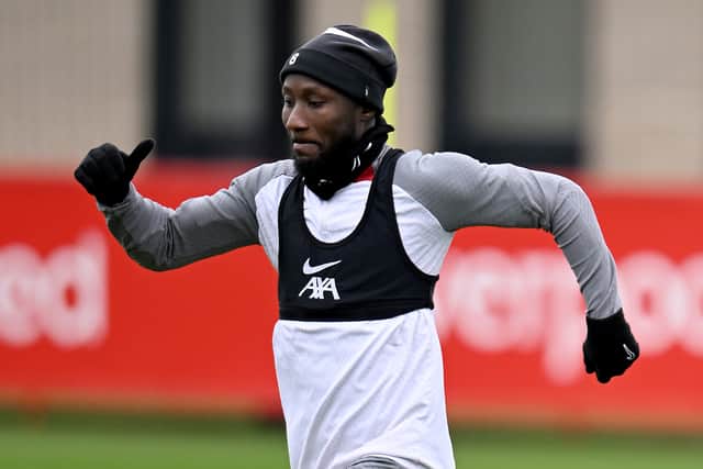 Naby Keita in Liverpool training. Picture: Andrew Powell/Liverpool FC via Getty Images