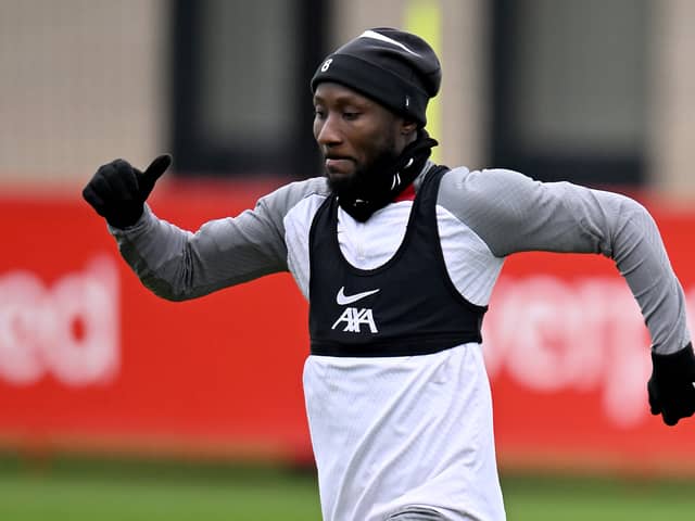 Naby Keita in Liverpool training. Picture: Andrew Powell/Liverpool FC via Getty Images