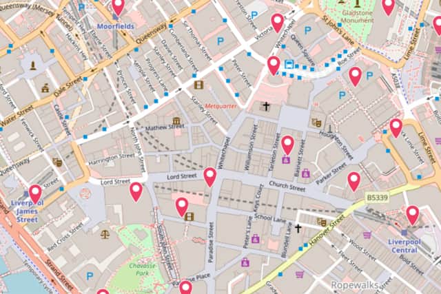 Part of the toilet map for Liverpool city centre. Image: Great British Public Toilet Map