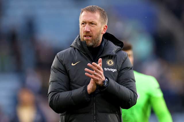  Graham Potter, Manager of Chelsea, applauds the fans after the team's victory during the Premier League match (Photo by Marc Atkins/Getty Images)