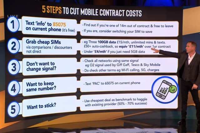 Martin Lewis shared five steps to cut the cost of mobile phone bills (Photo: ITV)