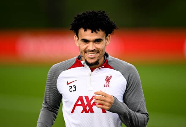 Luis Diaz of Liverpool during a training session at AXA Training Centre on March 30, 2023 in Kirkby, England. (Photo by Andrew Powell/Liverpool FC via Getty Images)