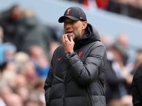 Jurgen Klopp, Manager of Liverpool, reacts during the Premier League match between Manchester City and Liverpool FC at Etihad Stadium on April 01, 2023 in Manchester, England. (Photo by Clive Brunskill/Getty Images)
