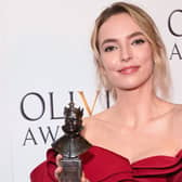 Jodie Comer, winner of the Best Actress award for “Prima Facie”, poses in the winner’s room during The Olivier Awards 2023 at the Royal Albert Hall on April 2, 2023. Image: Stuart C. Wilson/Getty Images