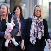 Cheryl Korbel, (centre) mother of nine-year-old Olivia Pratt-Korbel, arrives at Manchester Crown Court, as Thomas Cashman, 34, of Grenadier Drive, Liverpool, is sentenced for the murder of her daughter, who was shot in her home in Dovecot on August 22 last year, the attempted murder of Joseph Nee, the wounding with intent of Ms Korbel and two counts of possession of a firearm with intent to endanger life. Picture date: Monday April 3, 2023.