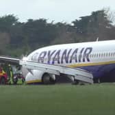 Ryanair flight FR5542 from Liverpool to Dublin had a nose gear failure during landing at Dublin Airport. Image: Airports Live TV/YouTube