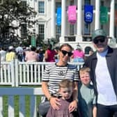 Coleen pictured with her husband Wayne and their two youngest sons, Kit, seven, and Cass, five, outside The White House in Washington D.C. (Picture: @Instagram/coleen_rooney)