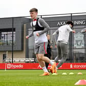 Ben Doak and Drawin Nunez of Liverpool during a training session at AXA Training Centre on April 19, 2023 in Kirkby, England. (Photo by Nick Taylor/Liverpool FC/Liverpool FC via Getty Images)