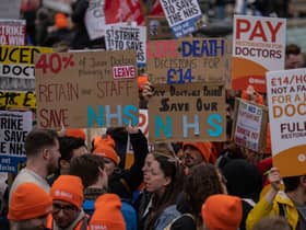 Junior doctors taking part in a nationwide strike on April 11. Image: Carl Court/Getty Images
