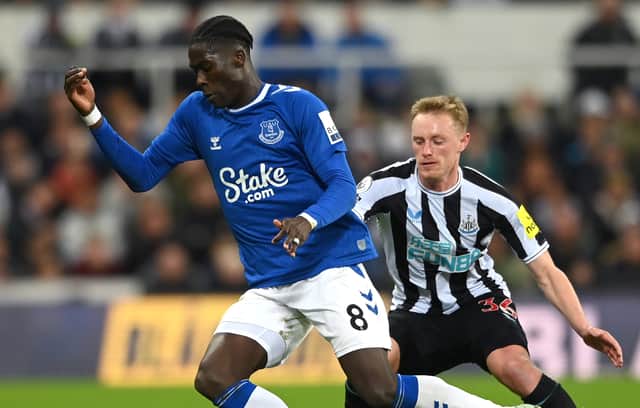  Everton player Amadou Onana in action during the Premier League match between Newcastle United and Everton FC at St. James Park on October 19, 2022 in Newcastle upon Tyne, England. (Photo by Stu Forster/Getty Images)