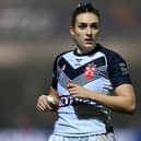 St Helens winger Leah Burke in action for England. Image: Gareth Copley/Getty Images