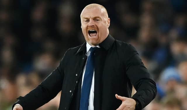 Sean Dyche, Manager of Everton, reacts during the Premier League match between Everton FC and Newcastle United at Goodison Park on April 27, 2023 in Liverpool, England. (Photo by Gareth Copley/Getty Images)