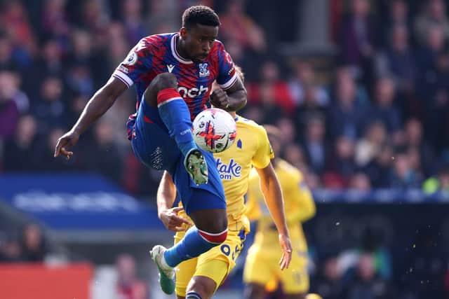  Marc Guehi of Crystal Palace controls the ball during the Premier League match between Crystal Palace (Photo by Warren Little/Getty Images)