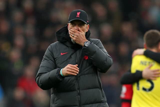 Liverpool manager Jurgen Klopp reacts after his side’s loss in the Premier League