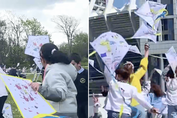 Kids fly kites in Liverpool and Ukraine at the same time.