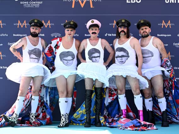 Let 3, representatives for Croatia rocking cowboy boots and skirts. Image: Getty/Anthony Devlin