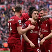 Diogo Jota of Liverpool celebrates scoring a goal for his side