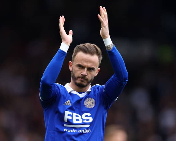 A dejected James Maddison applauds the fans after Leicester lost 5-3 to Fulham