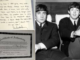 A handwritten letter from Paul McCartney to fellow Beatles bandmate John Lennon and actress Mia Farrow is set to bring in thousands at auction. (Picture: Ryedale Auctioneers)